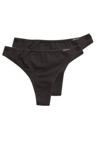 Schwarze Baumwoll-Thong-Unterwäsche mit glatter Textur, minimalistischem Design und Logoakzent am Bund. Zwei Teile enthalten.