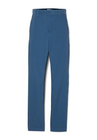 Blauwe, lichte katoenen broek met een rechte pijpdesign, knoopsluiting en zijzakken. Soepele textuur en geen zichtbare patronen.