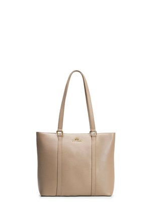 Sac fourre-tout en cuir beige avec deux fines bretelles d'épaule et logo Wittchen doré centré sur le devant.