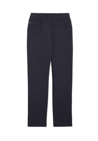 Navyblauwe sweatpants van zachte stof, met een elastische tailleband en een recht ontwerp. Geen zichtbare zakken of patronen.