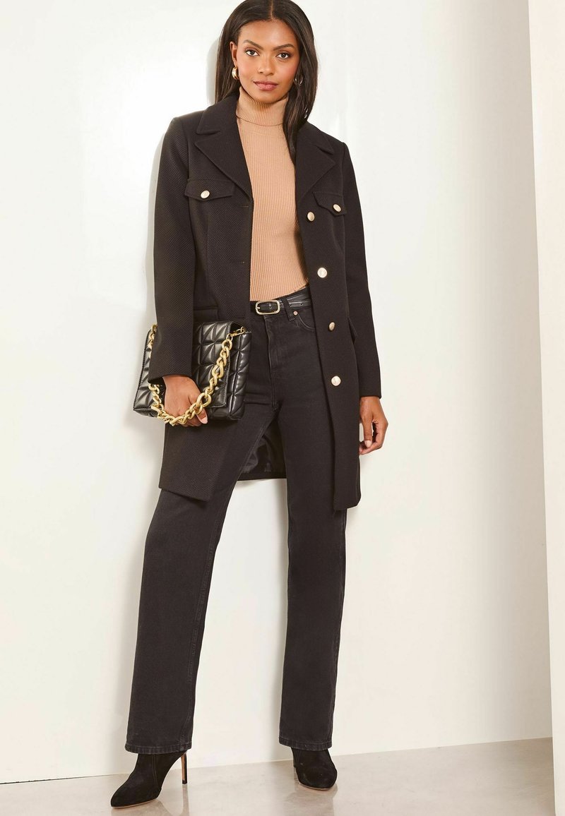 Military Coat Schwarzer Taillierter Mantel Lipsy MILITARY BUTTON