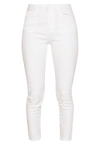 Vaqueros ajustados blancos de mezclilla, con una cinturilla estándar, diseño de cinco bolsillos y un acabado suave con una ligera textura.