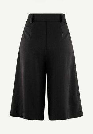 Schwarzweite Beinhosen mit gefaltetem Vorderteil, hoher Taille und glattem Stofftextur. Verfügt über ein sauberes, minimales Design ohne sichtbare Beschläge.