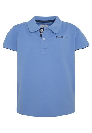 Lyseblå polo t-shirt med korte ærmer, to knapper, spids krave og lille "Pepe Jeans" logo på venstre bryst.