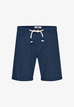Shorts bleu marine à coupe décontractée, avec cordon de serrage, ourlet roulé et poches latérales. Fabriqués en tissu léger.