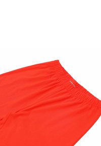 Rote elastische Hosen mit einem glatten, leichten Stoff. Verfügt über zwei Seitentaschen und einen bequemen Sitz. Keine sichtbaren Muster oder Akzente.