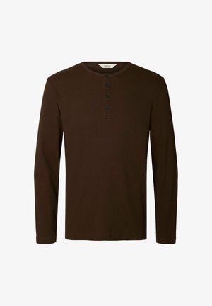 Selected, LONG-SLEEVED T-SHIRT RIBBED BUTTON - Longsleeve - demitasse