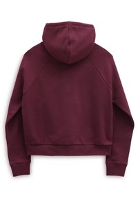 Sweat à capuche court bordeaux avec capuche à cordon, poignets et ourlet côtelés, fabriqué dans un tissu doux à la texture lisse et manches raglan.