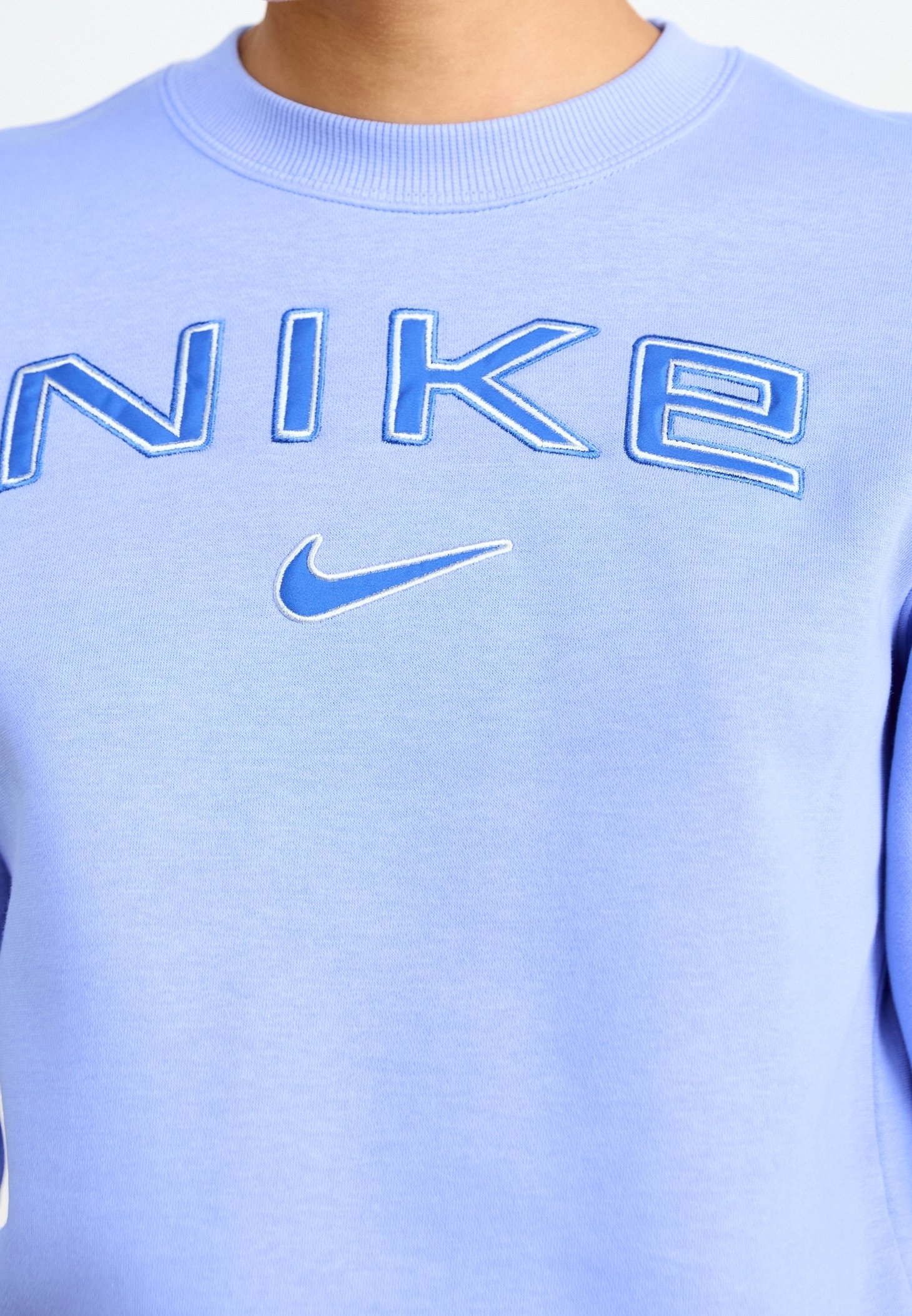 light blue vintage nike logo embroidered crewneck