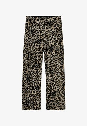 Leopárdmintás, bő szárú nadrág puha velúrból, bézs alapszíne fekete foltokkal. Rugalmas derékrész a kényelem és a könnyű viselet érdekében.