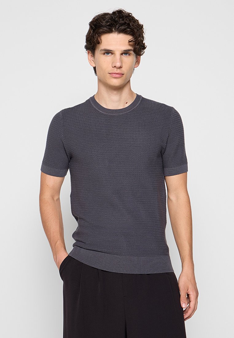 Mango T-shirt basic donkergrijs