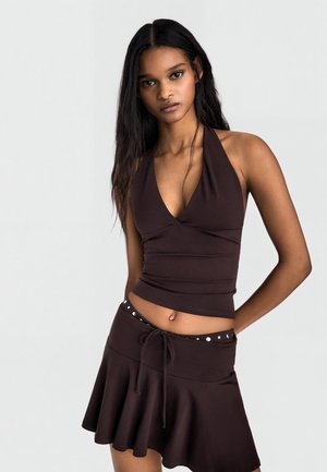 Bershka, HALTER TOP - Top - dark brown