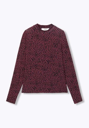 Haut à manches longues en bourgogne profond avec un motif léopard noir. Doté d'un col rond et d'un tissu doux et extensible.