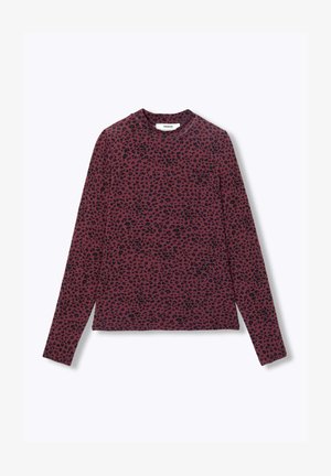 Haut à manches longues en bourgogne profond avec un motif léopard noir. Doté d'un col rond et d'un tissu doux et extensible.