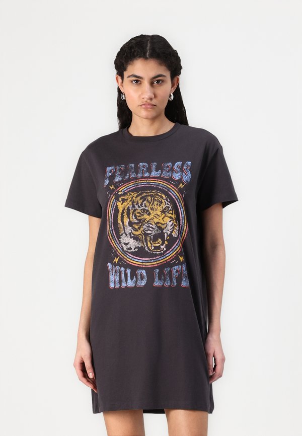 NMZODIAC O NECK DRESS - Jersey dress - obsidian