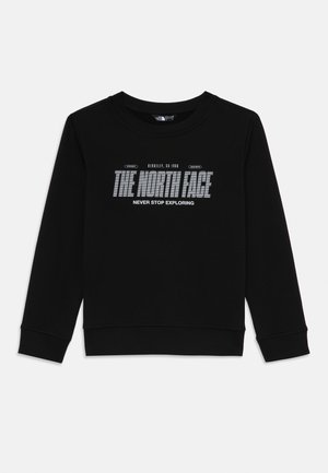 Sweatshirt noir en tissu doux, avec un col rond, des poignets côtelés et un imprimé graphique "THE NORTH FACE" sur le devant.