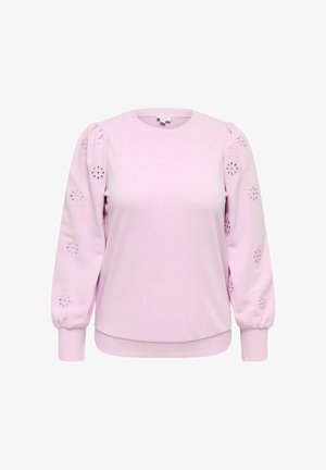 Roza jopa z napihnjenimi rokavi, okrašena z vezenimi cvetličnimi izrezi na ramah ter rebrastimi zaključki na manšetah in robu. Narejena iz mehke bombažne tkanine.