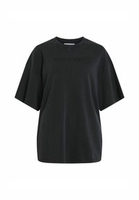 Camiseta negra de gran tamaño fabricada en algodón, con mangas cortas y cuello redondo, con "ROUGE EDIT" grabado en la parte frontal.