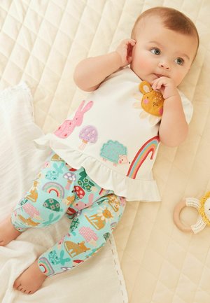 4 PIECE SET - Legging - pink white teal blue animal