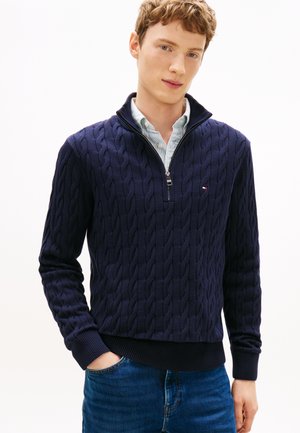 Tommy Hilfiger, CLASSIC CABLE ZIP MOCK - Neule - navy blue