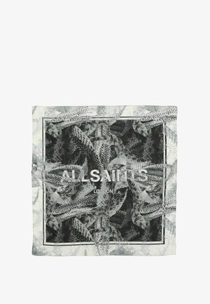 Kwadratowy szal z monochromatycznym wzorem w węża, w centralnej części z logo "ALLSAINTS LONDON". Lekka tkanina o gładkiej fakturze.