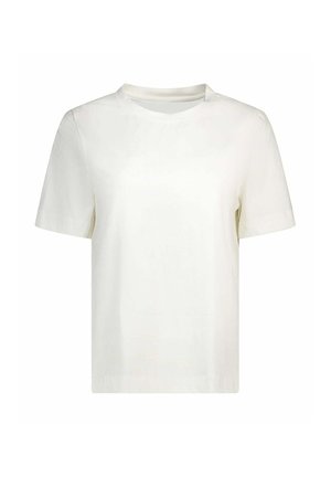 Effen wit T-shirt met korte mouwen en een ronde hals in een losse pasvorm, afgebeeld op een witte achtergrond.
