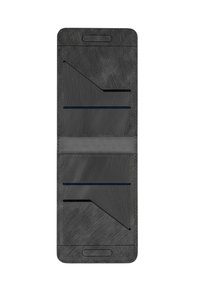 Black leather wallet with multiple card slots, smooth texture, and minimalistic design. Features cutouts for easy access to cards.