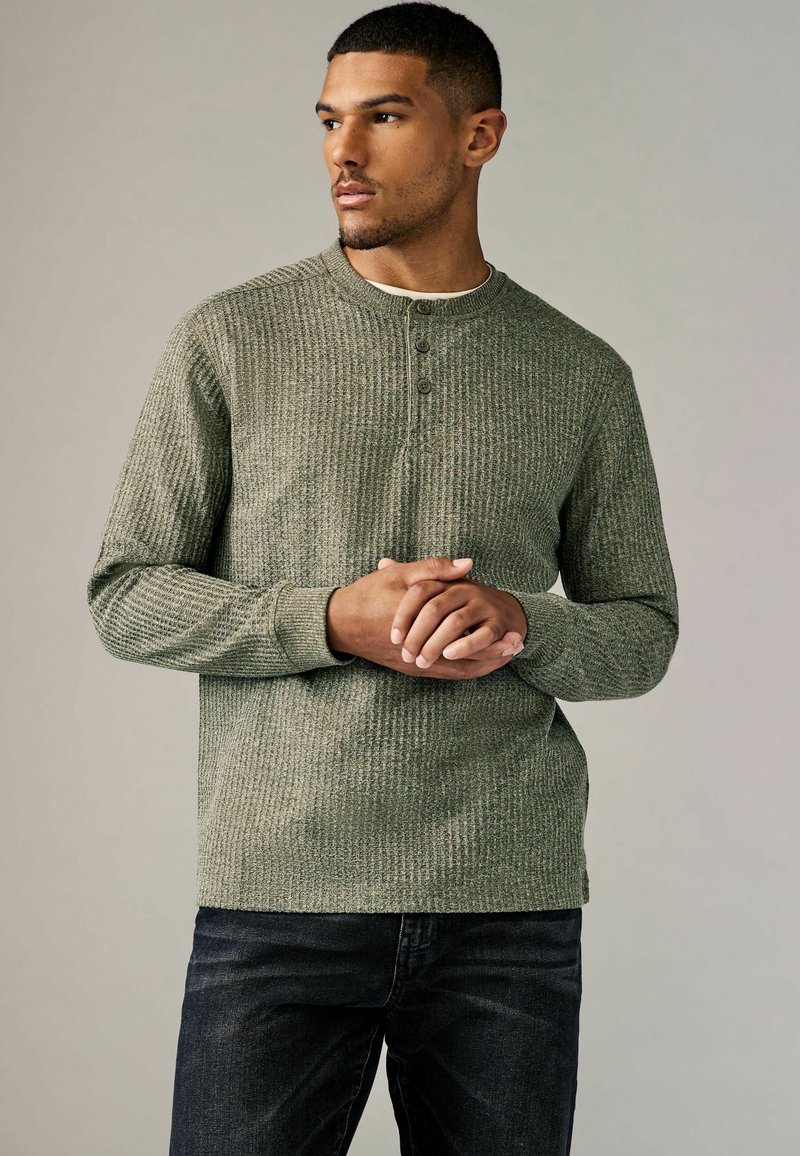 Next TEXTURED LONG SLEEVE GRANDAD - Neule - green waffle