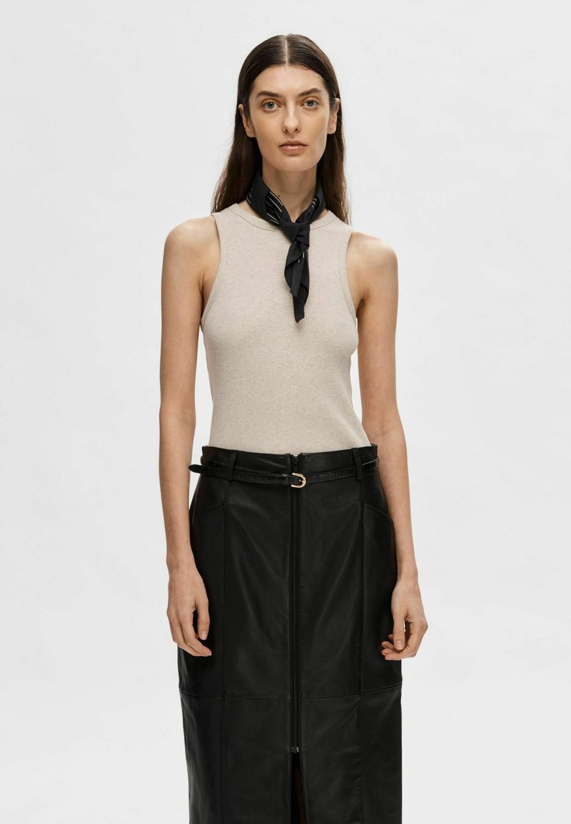 Selected Femme SLFANNA O NECK TANK  - Linne - oatmeal