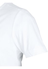Witte katoenen t-shirt met korte mouwen, met een klassieke ronde hals en een zachte textuur. Schone, eenvoudige ontwerp zonder grafische elementen.