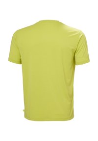 Camiseta de manga corta en un vibrante verde lima, confeccionada en una tela suave, con un cuello redondo sencillo y un pequeño logo en la parte posterior cerca del cuello.