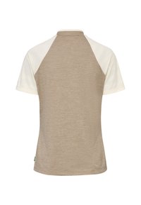 Chemise à manches courtes avec corps beige et manches couleur crème, vue de dos sur fond blanc.