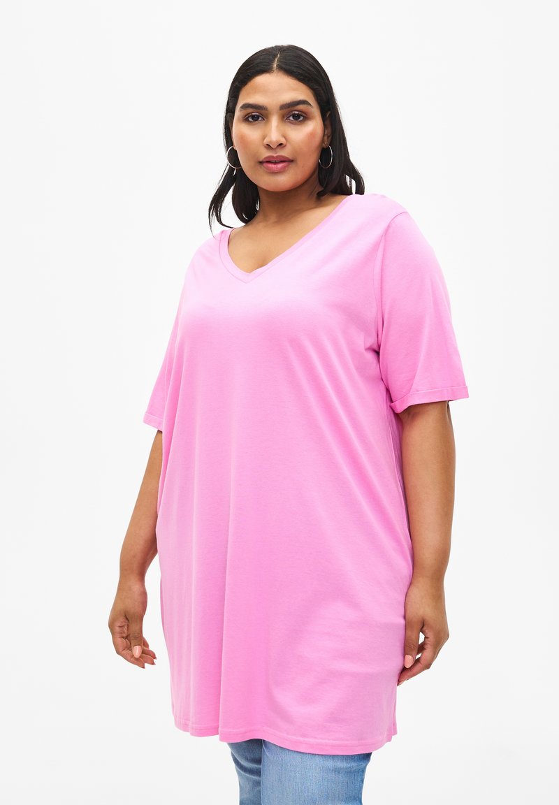 Zizzi SINGLE WITH V-NECK - T-shirts basic - rosebloom