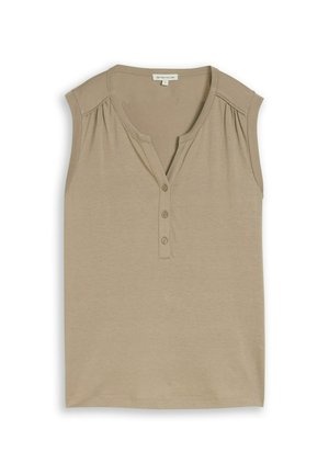 TOM TAILOR, TOM TAILOR T-SHIRT HENLEY TOP MIT RAFFUNGEN - Top - silver olive