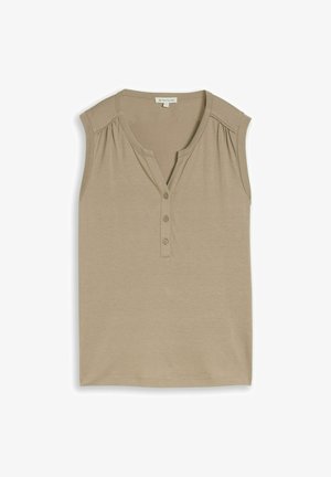 TOM TAILOR, TOM TAILOR T-SHIRT HENLEY TOP MIT RAFFUNGEN - Top - silver olive