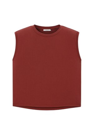Mouwloze muscle tanktop met ronde hals in effen donkerrood, met een rechte snit en minimale stiksel details.