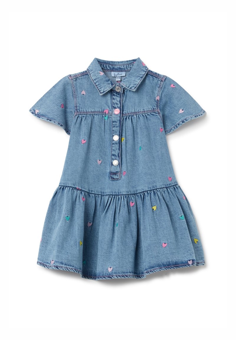 OVS - WITH FLOUNCE AND HEARTS EMBROIDERY - Vestido vaquero - light wash, Ampliar