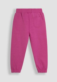Fuchsia katoenen sweatpants met elastische tailleband en gebreide enkels. Bevat een enkele achterzak met afgeronde randen. Zachte textuur.
