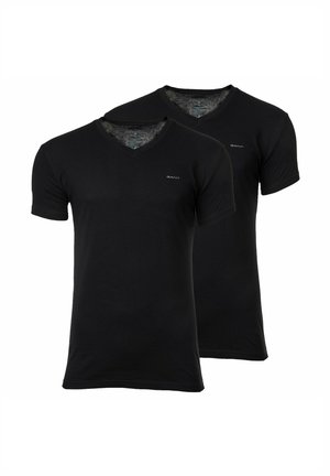 To sorte, bomulds V-hals t-shirts. Korte ærmer, blød tekstur, med et lille GANT-logo på øverste venstre side, klassisk pasform design.