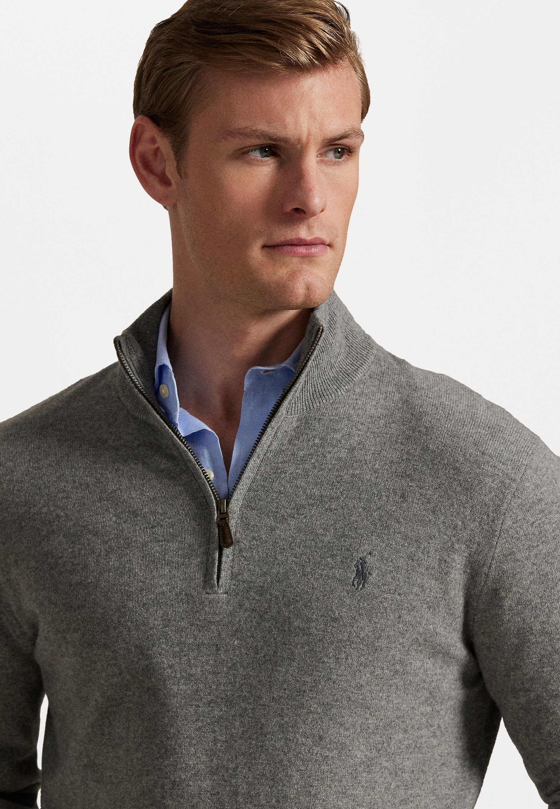 Polo Ralph Lauren WOOL QUARTER-ZIP JUMPER - Pulover - fawn grey