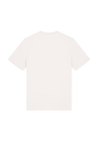 Witte t-shirt met korte mouwen en een ronde halslijn. Zachte, gladde stof met een eenvoudig, onopvallend ontwerp. Achteraan is een schone silhouet zichtbaar.