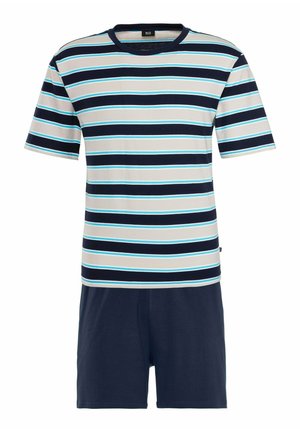 SET - Nachtwäsche Set - navy beige navy hellblau gestreift