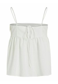 Vit, ärmlös topp med tunna axelband, en hopdragen midja och en knytdetalj framtill. Tillverkad av lätt och texturerad tyg.