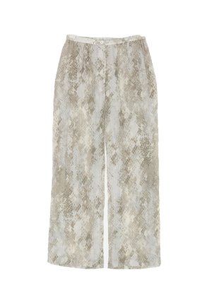 Pantaloni leggeri e dai motivi delicati in tonalità di beige e grigio. Vita elastica con chiusura a bottone. Design largo e morbido con una finitura testurizzata.