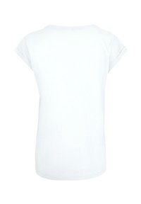 Hvid T-shirt med korte ærmer, rund halsudskæring, blødt bomuldsstof, ingen synlige mønstre eller detaljer, glat tekstur, set fra ryggen.