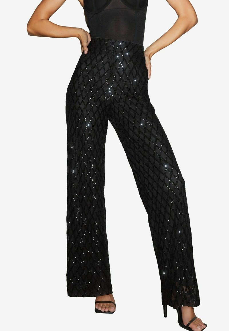 Lipsy SEQUIN WIDE LEG - Nadrágok - black