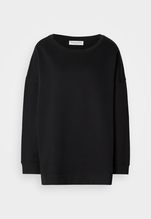 Black sweatshirt with a round neckline, long sleeves, and a relaxed fit. Made from soft fabric with a smooth texture and minimal stitching details.