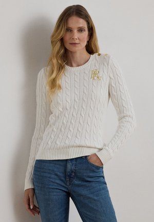 Lauren Ralph Lauren BUTTON TRIM CABLE KNIT - Pullover - mascarpone cream