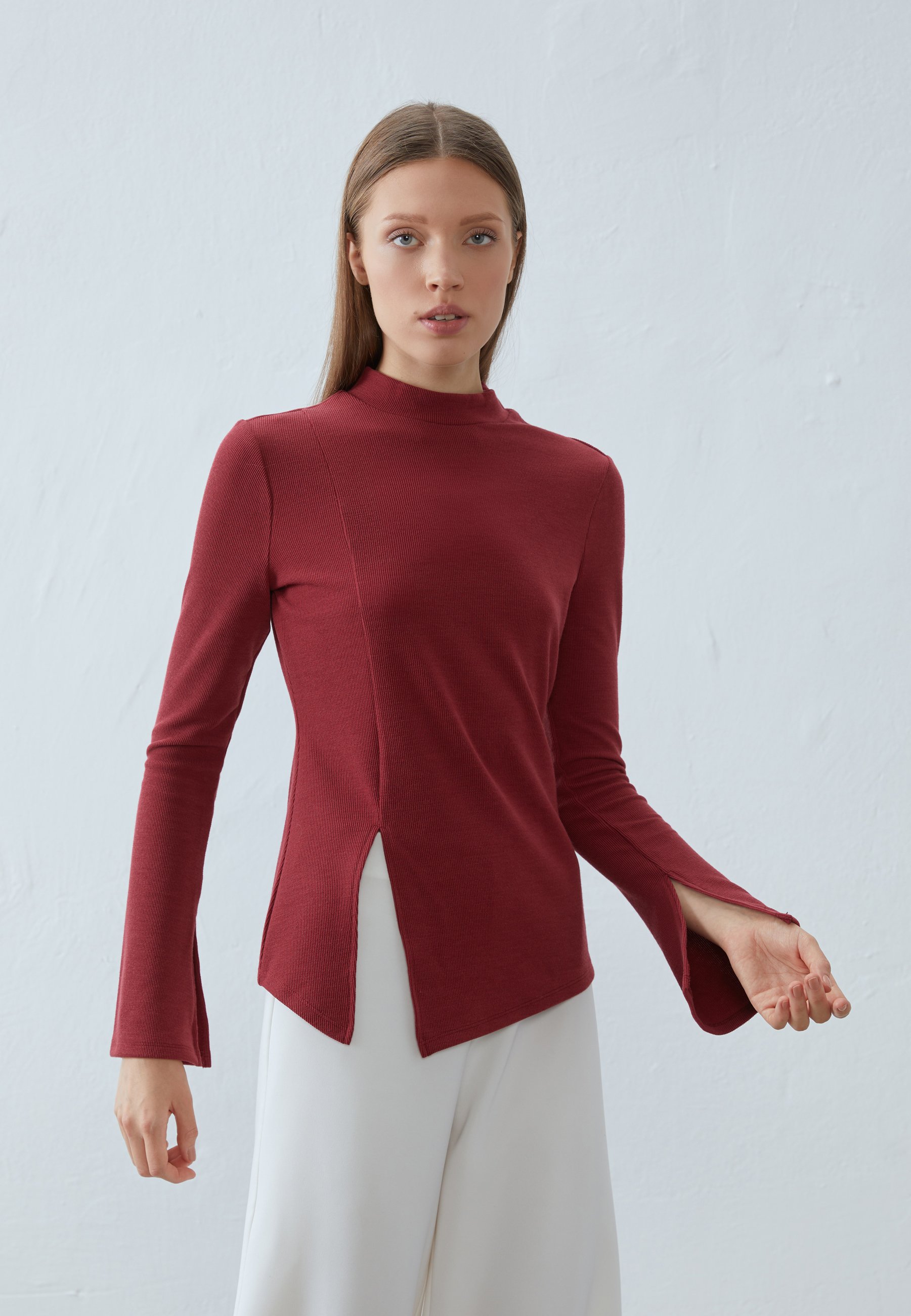 Maglia Donna Manica Lunga A Pipistrello - Maglione Oversize Taglie Forti - Camicetta Casual Vino Rosso XXL