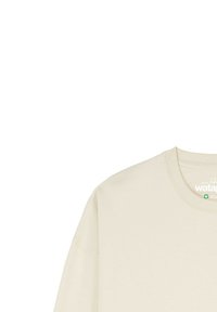 Sweatshirt beige en coton à col rond avec étiquette et marque bien visibles à l'intérieur de col de la marque "watap."